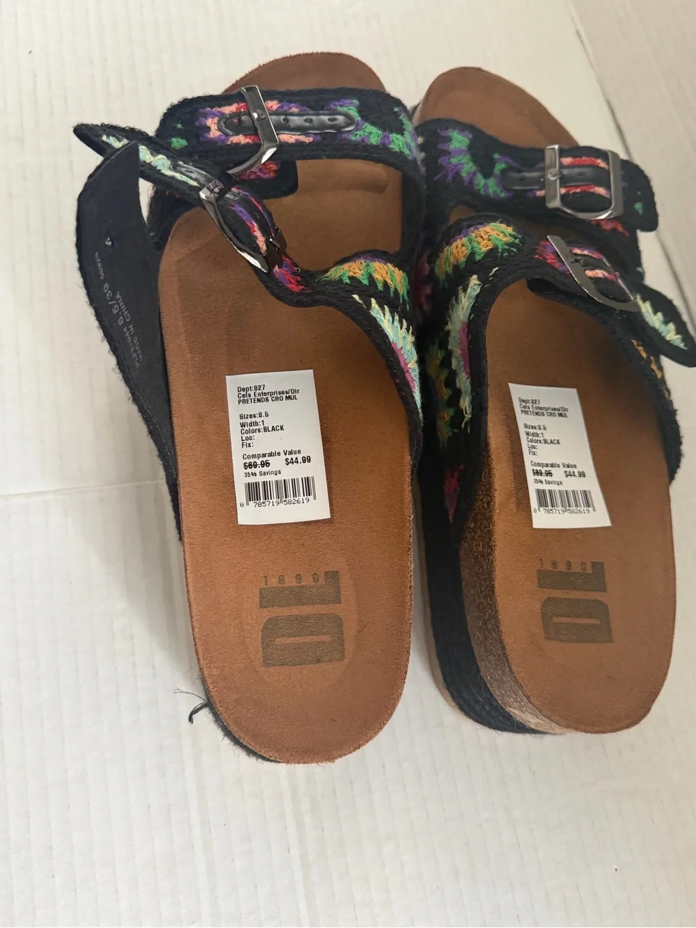 Dirty Laundry Timeless Black boho floral Crochet Sandals 8.5 BROKEN STRAP